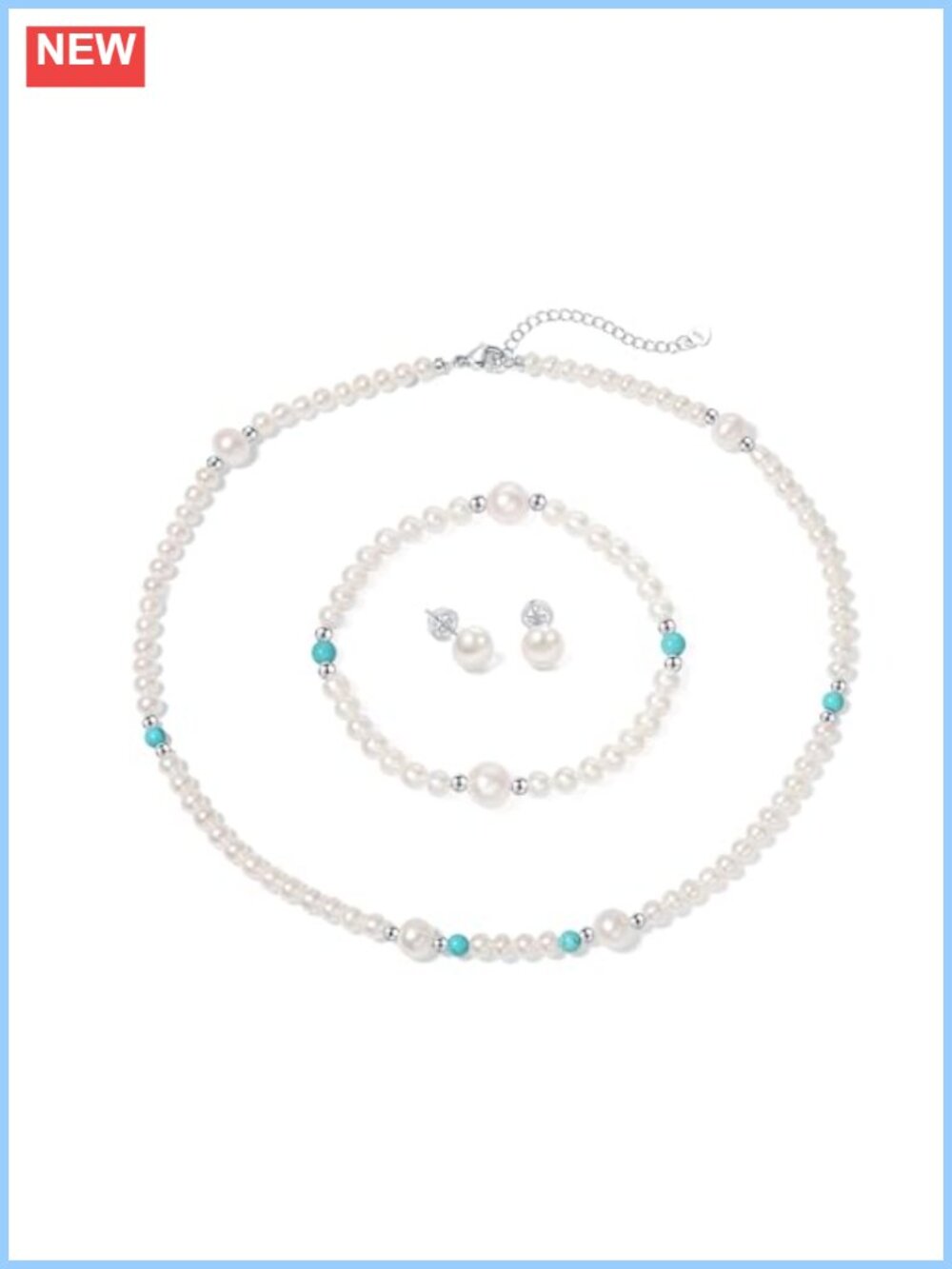 Freshwater Pearl Necklace Bracelet Earrings Set 925 Sterling Silver